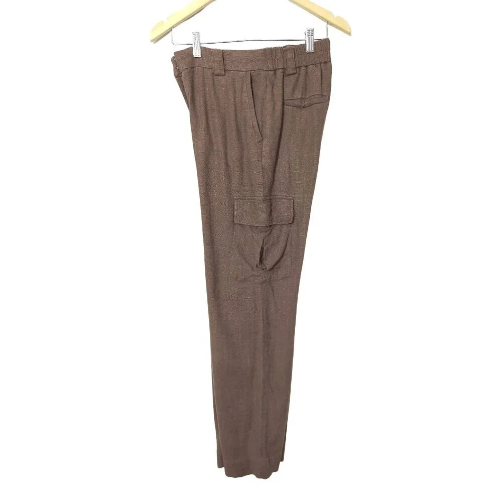 House Of Harlow Pants Womens 4 Brown Tailored Cargo Linen Blend Career Casual - Picture 2 of 10